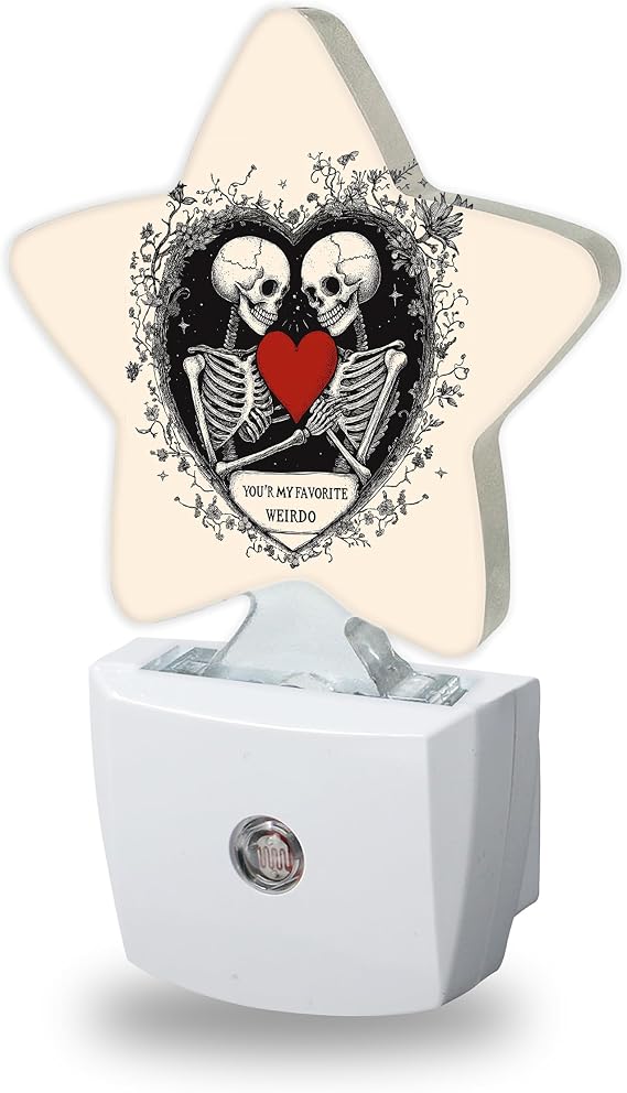 Gothic Skeleton Night Lights Plug Into Wall Decorative,Red Heart Sleep Friendly Lamp, Energy Efficient Dusk-to-Dawn Sensor Nightlights for Kid Bedroom Nursery Bathroom - skull lamp