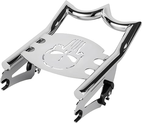 Crown Detachable Luggage Rack for Harley Touring 2009-2026 Street Road Electra Glide/Road King, Chrome（Skull） - skull suitcase
