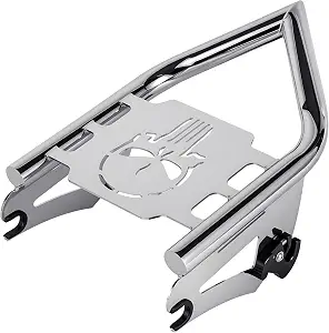 Detachable Luggage Rack for Harley Touring 2009-2026 Street Road Electra Glide/Road King, Chrome（Skull） - skull suitcase