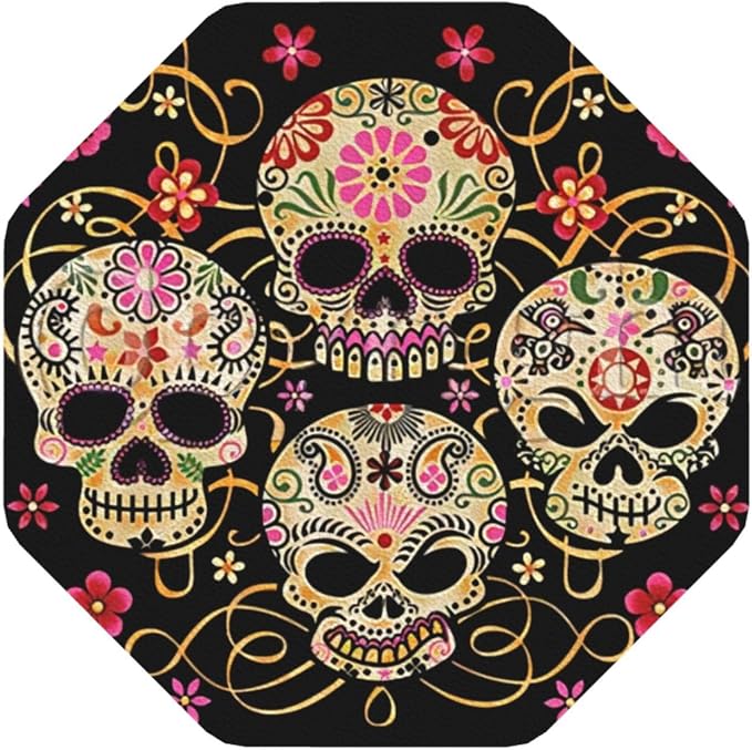 Day of The Dead Skull Printed Coasters for Drinks, Cute Coffee Table Coasters, Set of 6, Dining Warming Gifts for New Home Octagon Coasters, Personalized Home Decor - skull coaster