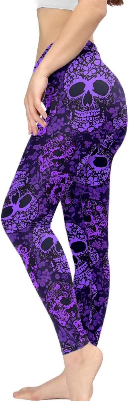 Cyan Baroque Damask Womens High Waisted Yoga Pants, Fractal Art Gradient Butter Soft Sport Pants Seamless Elastic - skull leggings