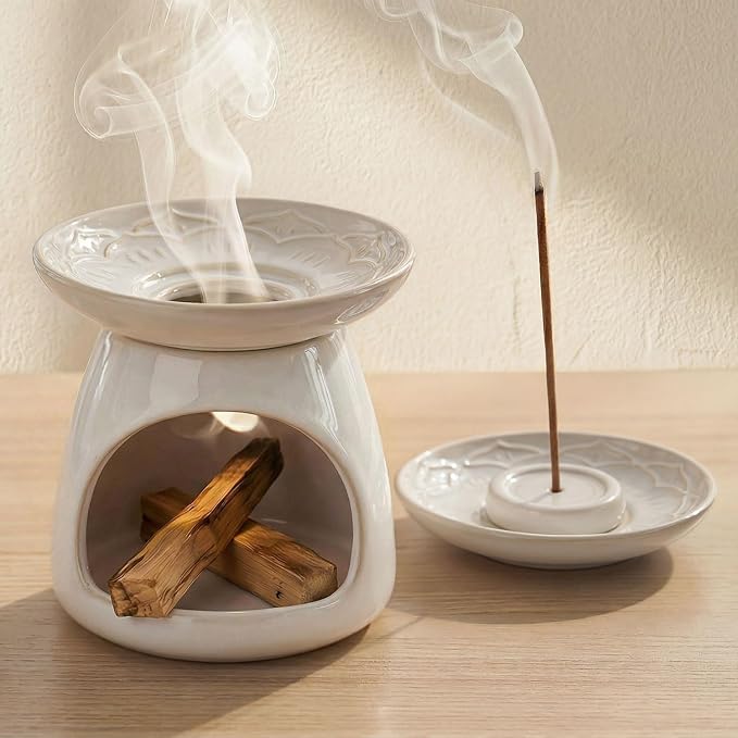 Palo Santo Incense Holder, 3-in-1 Handcrafted Ceramic Sage Burner - skull incense burner