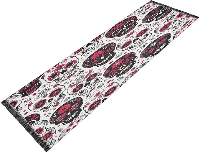 Sugar Skull Print Hallway Runner Rug 2'x6' Washable Rugs with Rubber Backing Soft Non-Slip Floor Carpet Runner for Bedroom, Kitchen, Laundry, Entryway - skull carpet