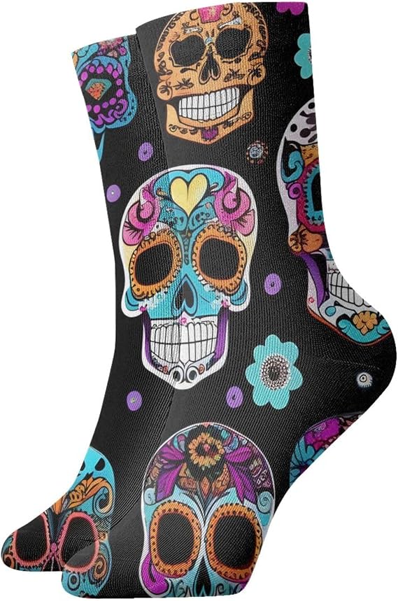 Sugar Skull Print Boot Socks For Women Moisture-Wicking Men Walking Crew Socks For Hiking Boots Outdoor - sugar skull boots