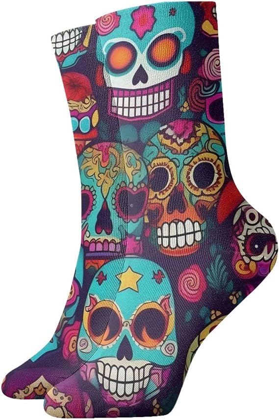 Sugar Skulls Print Boot Socks For Women Moisture-Wicking Men Walking Crew Socks For Hiking Boots Outdoor - sugar skull costume