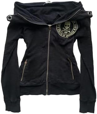 Women's Y2K Gothic Skull Zip Up Hoodie Punk Emo Graphic Sweatshirt Grunge Jacket - skull hoodie