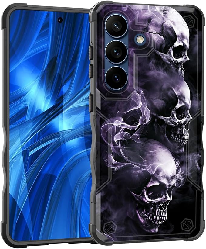 for Galaxy S26 Case,[Dual Layer][10 FT Military Grade Drop Protection] Heavy Duty Shockproof Case for Samsung Galaxy S26 6.3" 2026,Skull Purple Smoke - Skull phone case