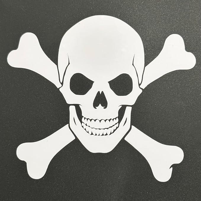Jolly Rodger Skull and Cross Bones Decal, Premium Outdoor Vinyl Die Cut Sticker Featuring Unique Skeleton Silhouette Pirate Design, Made in USA - skull sticker