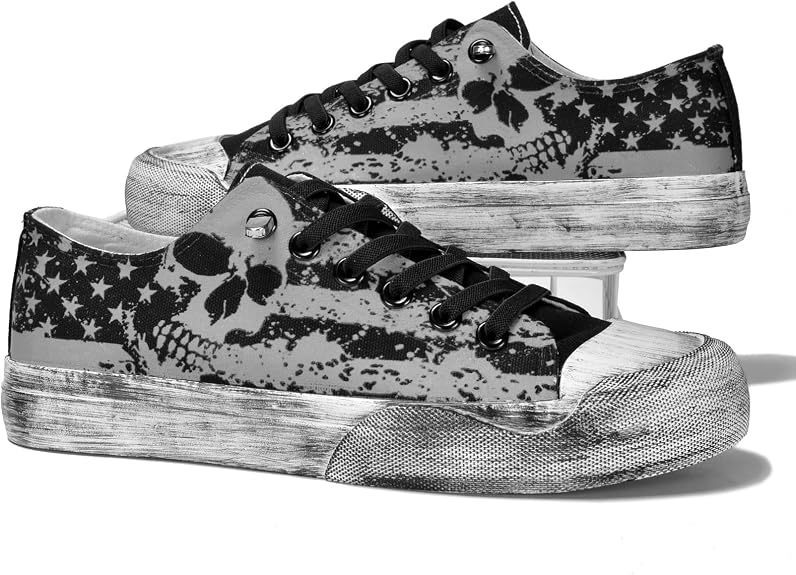 Gothic Skull Canvas Sneakers Unisex Retro Punk Low Top Shoes