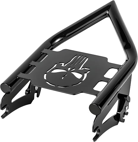 Detachable Luggage Rack for Harley Touring 2009-2026 Street Road Electra Glide/Road King, Black（Skull） - skull suitcase