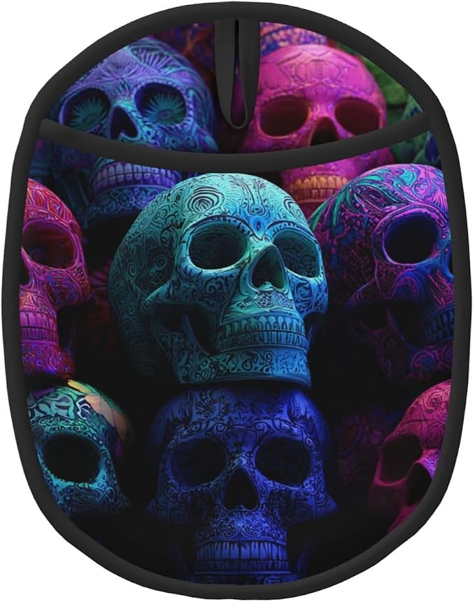 Pot Holder Set of 2 Silicone PotHolders Heat Resistant Kitchen Trivets Colorful Sugar Skulls Pot Holders Washable Oven Hot Pads Non-Slip Oven Pot Holder Set Square Trivet for BBQ Cooking - skull ashtray