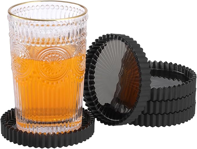 Glass Drink Coaster Set of 5- Coasters for Desk Coffee Table Black Coasters - skull coaster