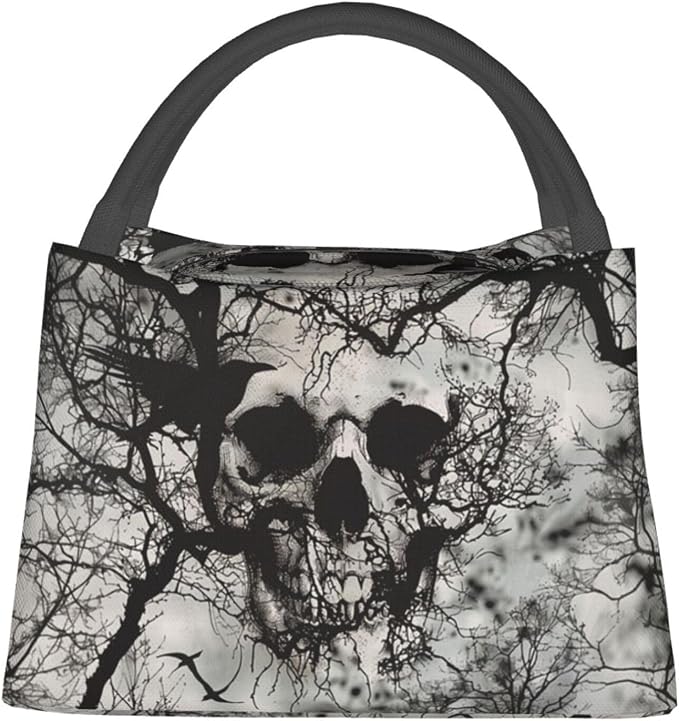 Gothic Skull Raven Lunch Bag for Women, Girls, Kids, Reusable Insulated Lunch Box for Work, Office, Picnic, Travel, School, Gifts - skull suitcase