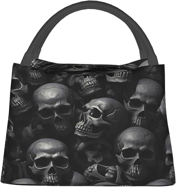 Dark Skull Lunch Bag for Women, Girls, Kids, Reusable Insulated Lunch Box for Work, Office, Picnic, Travel, School, Gifts - skull suitcase
