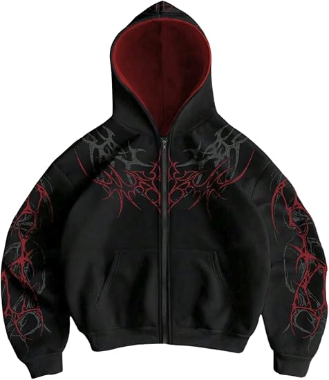 RoseSeek Men's Y2k Goth Graphic Zip Up Hoodies - skull hoodie