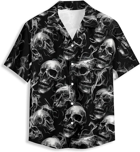 80S 90S Duck Men's Hawaiian Shirt Short Sleeve Floral Button Down Shirts Tropical Holiday Beach Shirts - skull tshirt