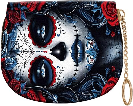 Women's Slim RFID Wallet – Compact Leather Card Holder Wallet for Women, 9 Card Slots RFID Blocking Credit Card Organizer, Small Travel Wallet - Sugar Skull Woman - skull suitcase