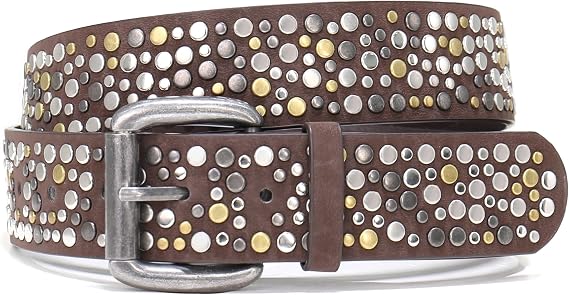 Rivet Studded Belt for Men, Punk Rock Belt with Vintage Buckle - skull wallet