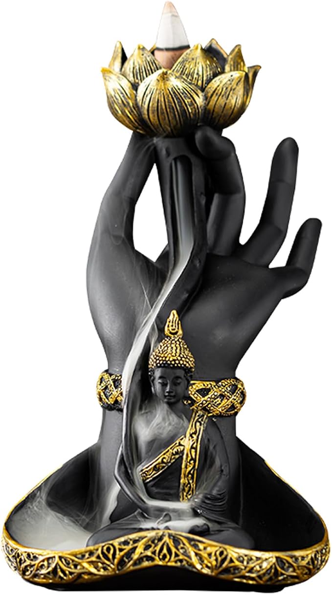 Hand-Held Lotus Backflow Incense Burner & Candle Holder, 7" Tall - skull incense burner