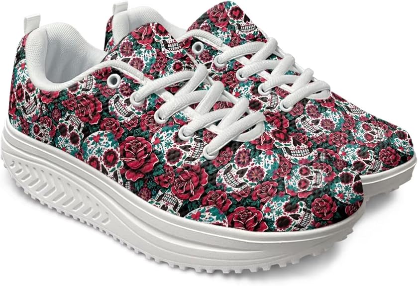 Platform Sneakers for Women Mesh Tennis Shoes Breathable Lace-up Platforms Womens Chunky Sneakers,Size 35-42 EU - sugar skull boots