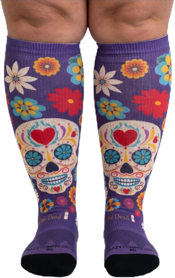 Crazy Compression Over-the-Calf Socks with Fun Designs - sugar skull costume