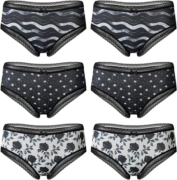6-Pack Gothic & Cute Cheeky Panties for Women - Skull Lace Underwear Set - skull swimsuit