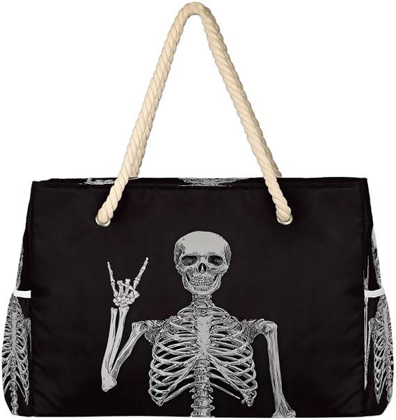 Gothic Skull Skeleton Beach Tote Bag for Women Men, Waterproof Sandproof Beach Canvas Bag With Wet Compartment Lightweight Foldable Large Swim Pool Bags Weekender Travel Essentials,A-32 - skull suitcase