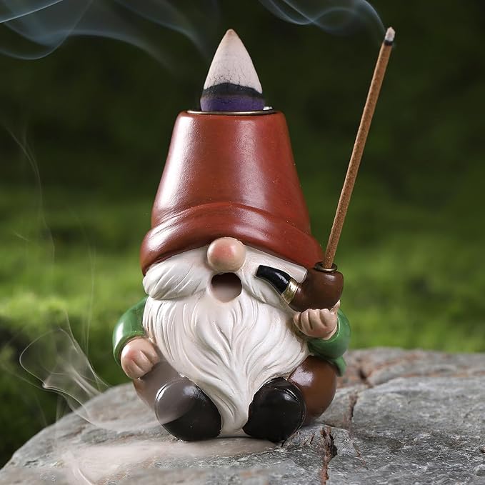 Gnome Incense Holder for Sticks and Incense Cone Holder, Resin Mini Gnomes Figurines Incense Stick Holder, Cute Incense Burner for Yoga Meditation Home Office Decor,Gnome Gifts for Women (Red) - skull incense burner