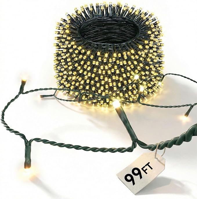 LitHome 99FT 300 LED Christmas Lights Indoor Outdoor Waterproof, Warm White - string light