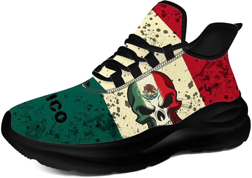 Mexican Flag Running Shoes for Men Women Casual Tennis Walking Sneakers - sugar skull boots