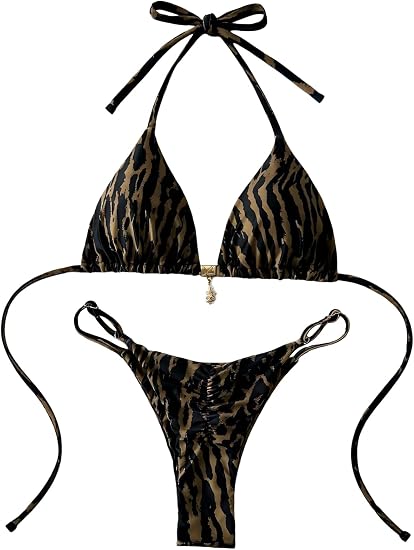 Tainehs Women's Brazillian Triangle Thong Bikini Set Sexy String Two Piece Swimsuit Bathing Suit - skull swimsuit