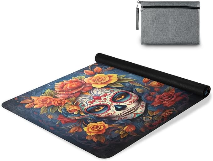 ALAZA Marble Golden Black Yoga Mat Non Slip Fitness Exercise Mat, Workout Mat for Yoga, Pilates and Floor Exercises - skull floor mat