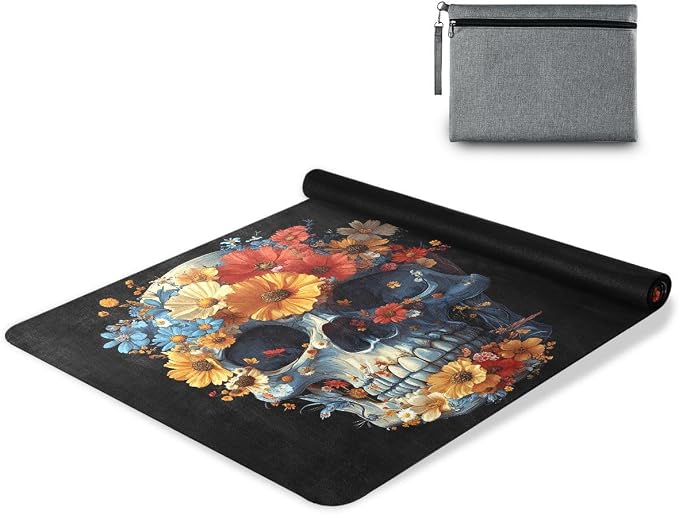 ALAZA Skull Flower Yoga Mat Non Slip Fitness Exercise Mat, Workout Mat for Yoga, Pilates and Floor Exercises - skull floor mat