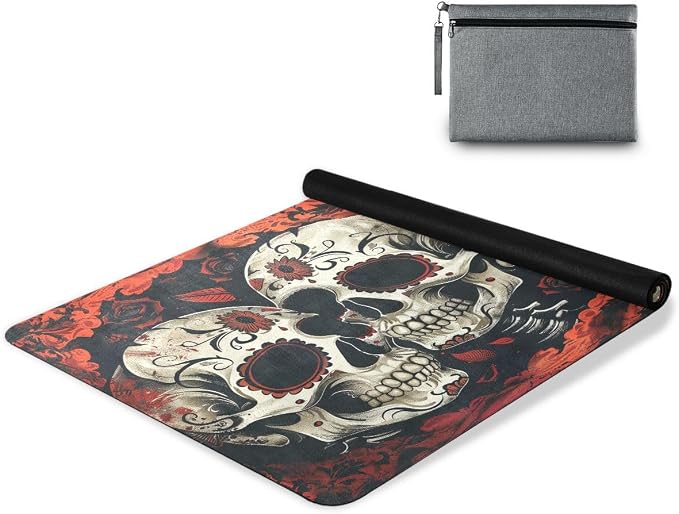 ALAZA The Day of Dead Halloween Skull and Skeleton Yoga Mat Non Slip Fitness Exercise Mat, Workout Mat for Yoga, Pilates and Floor Exercises - skull floor mat