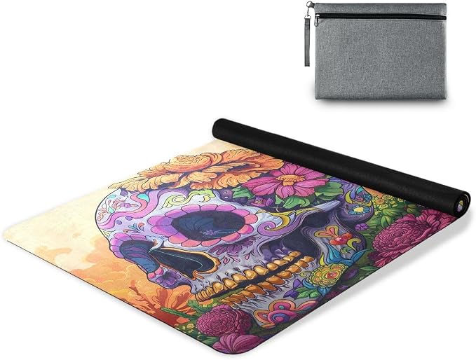 ALAZA Skull Day of The Dead Art Yoga Mat Non Slip Fitness Exercise Mat, Workout Mat for Yoga, Pilates and Floor Exercises - skull floor mat