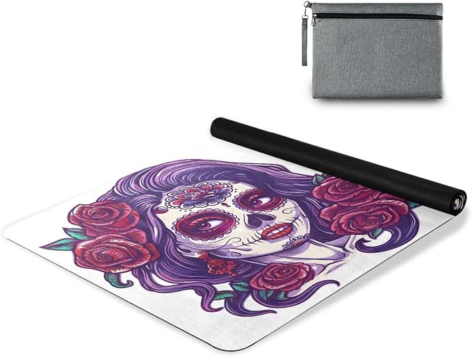 ALAZA Sugar Skull Girl with Roses Day of The Dead Yoga Mat Non Slip Fitness Exercise Mat, Workout Mat for Yoga, Pilates and Floor Exercises - skull floor mat