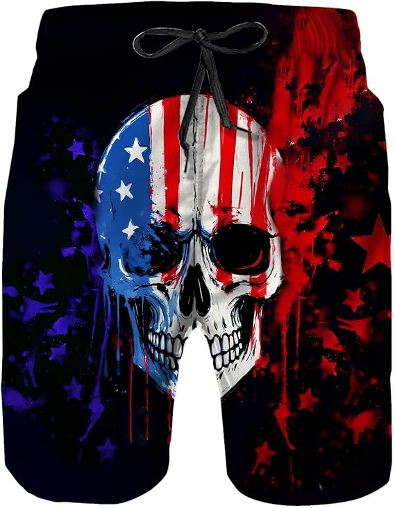 Mens Swim Trunks with Mesh Lining,Quick Dry Swimsuit Board Shorts Beach Pants Swimwear Bathing Suits - skull swimsuit