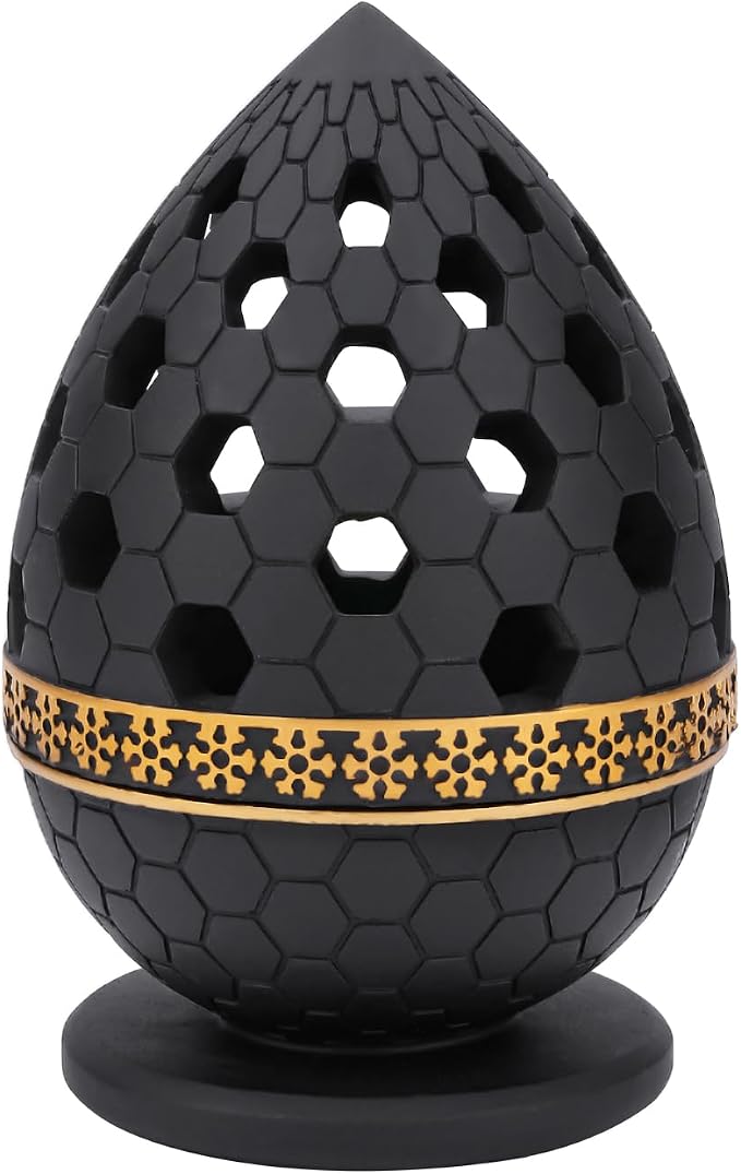 TERSCHELLING Charcoal Incense Burner, Bakhoor Burner, Oud Frankincense Resin Incense Burner for Yoga, Spa and Aromatherapy, Office & Home Decor (Black) - skull incense burner
