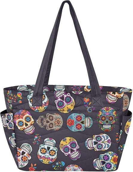 Tote Bag for Women, Large Capacity Tote Handbag with Compartments Quilted Shoulder Bag for Travel Work Gym - sugar skull handbags for sale