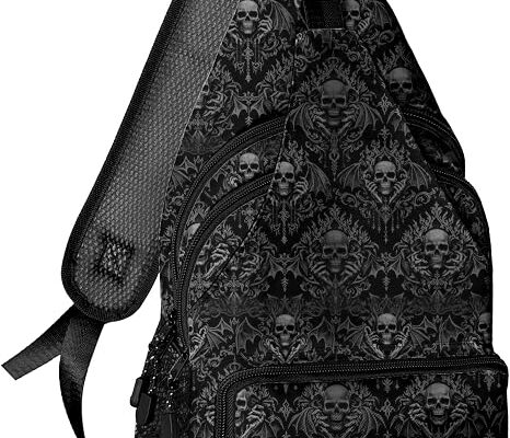 Black Skull Crossbody Bags for Women Men Trendy Sling Bag Backpack Casual Chest Bag Shoulder Strap