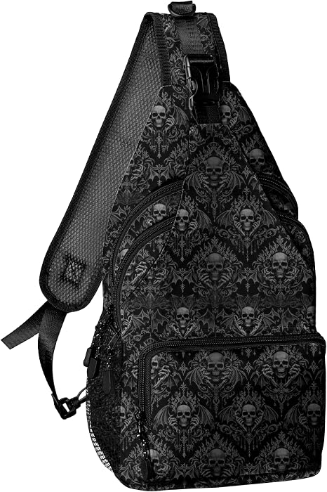 Black Skull Crossbody Bags for Women Men Trendy Sling Bag Backpack Casual Chest Bag Shoulder Strap