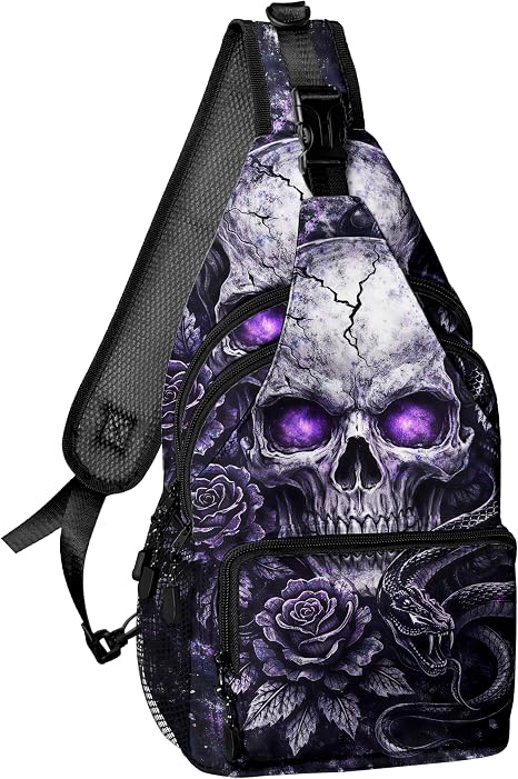 Cool Skull Rose Gothic Style Crossbody Bags for Women, Sling Bag for Men, Hiking Backpack Casual Lightweight daypack for Outdoors Travel