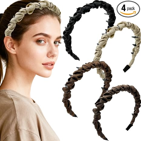 4 PACK Retro High Skull Satin Headband Fashion High Cranium Headbands, Non-slip Shiny fabric Decorative Accessories for Women Girls - skull headband