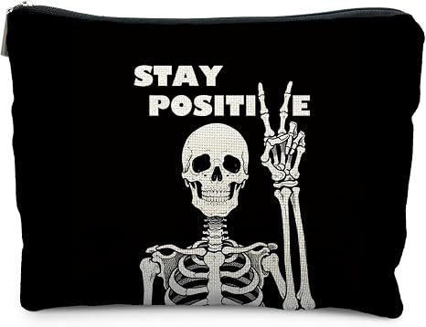 Gothic Skeleton Inspirational Makeup Bag for Women, Gothic Skull Stay Positive Cosmetic Bags,Gifts for For Mom Friends Teen Girl & Women, Black Zipper Makeup Pouch for Purse - skull suitcase