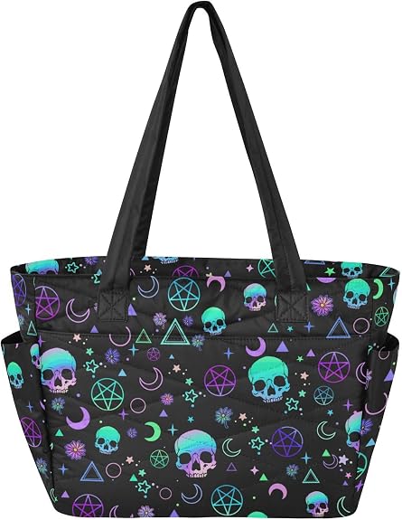 Tote Bag for Women, Large Capacity Tote Handbag with Compartments Quilted Shoulder Bag for Travel Work Gym - sugar skull handbags for sale