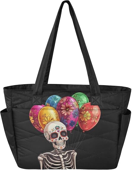 Tote Bag for Women, Large Capacity Tote Handbag with Compartments Quilted Shoulder Bag for Travel Work Gym - sugar skull handbags for sale