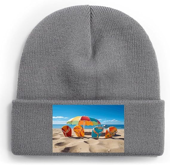 Colorful Flip Flops Beach Ball Beanie Soft Warm Skull Cap Chunky Baggy Hat Unisex Knit Beanie Comfort Snow Cap Winter Hat - sugar skull costume
