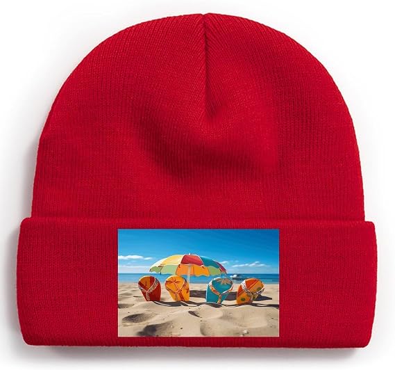 Colorful Flip Flops Beach Ball Beanie Soft Warm Skull Cap Chunky Baggy Hat Unisex Knit Beanie Comfort Snow Cap Winter Hat - sugar skull costume