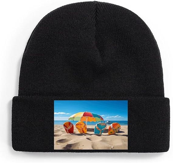 Colorful Flip Flops Beach Ball Beanie Soft Warm Skull Cap Chunky Baggy Hat Unisex Knit Beanie Comfort Snow Cap Winter Hat - sugar skull costume
