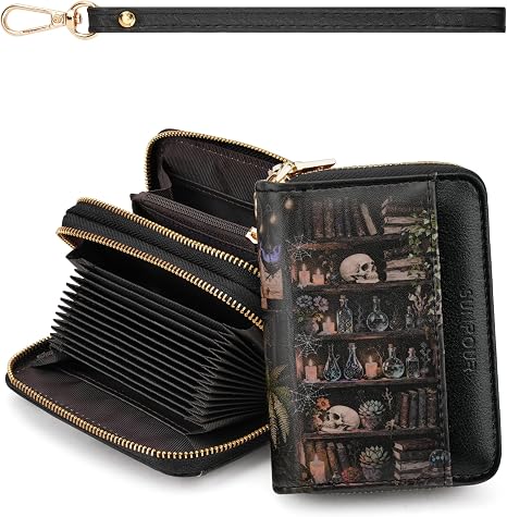Bookshelves Skulls Credit Card Holder for Women,Accordion Wallet - skull wallet